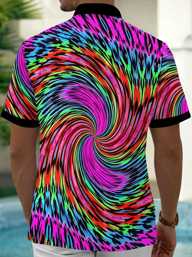 Adaychic Men's Psychedelic Swirl Pattern Short Sleeve Shirt with Chest Pocket