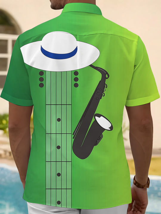 Adaychic Men's Graphic Saxophone Print Guitar Neck Print Hat with Chest Pocket