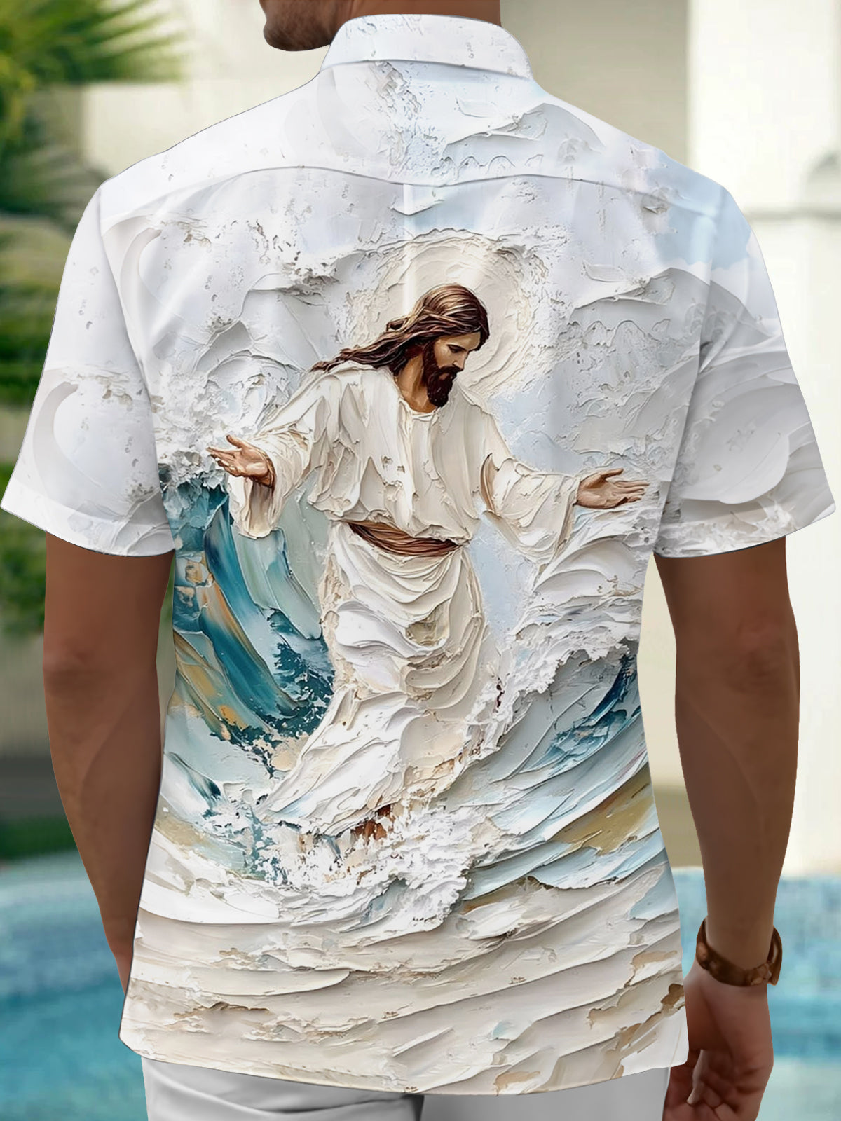 Jesus Print Men's Pocket Short Sleeve Shirts