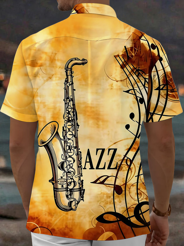 Retro Saxophone Men's Pocket Short Sleeve Shirts
