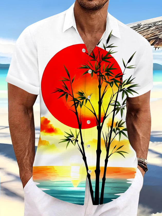 Men's Hawaiian pocket short sleeve shirt front view tropical beach vacation