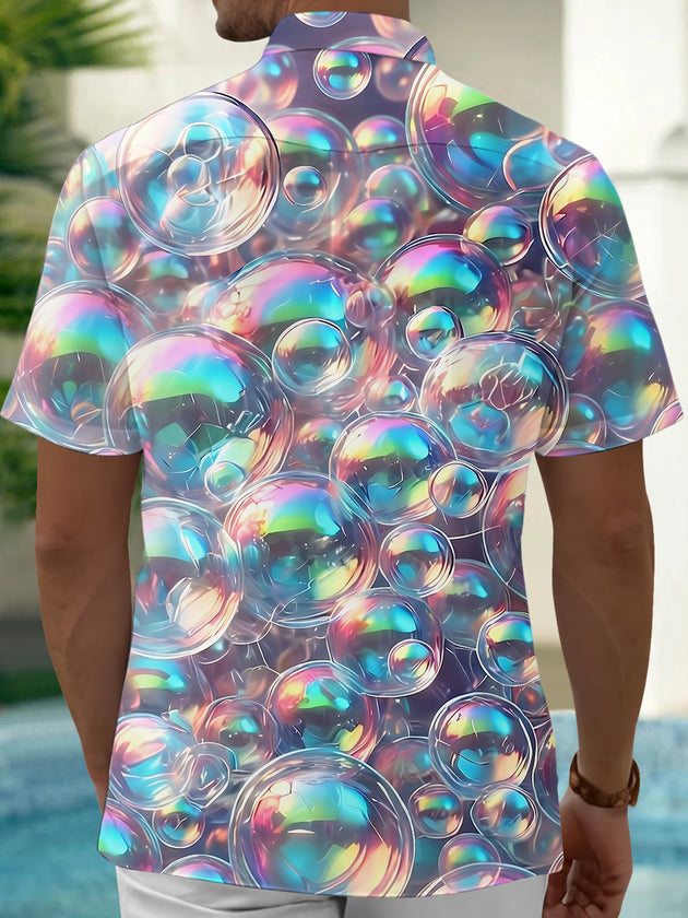 Adaychic Men's 3D Iridescent Bubbles Print Short Sleeve Shirt with Chest Pocket