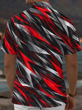 Adaychic Men's Abstract Geometric Jagged Lines Print Short Sleeve Shirt with Chest Pocket