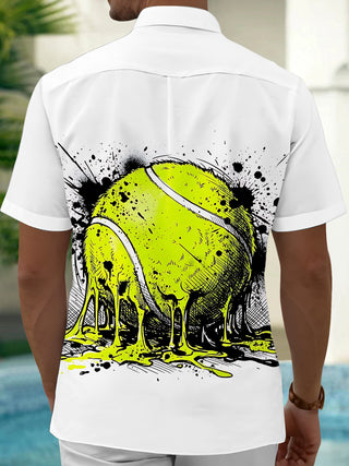 Adaychic Men's Melting Tennis Ball With Splatter Art Print Short Sleeve Shirt with Chest Pocket