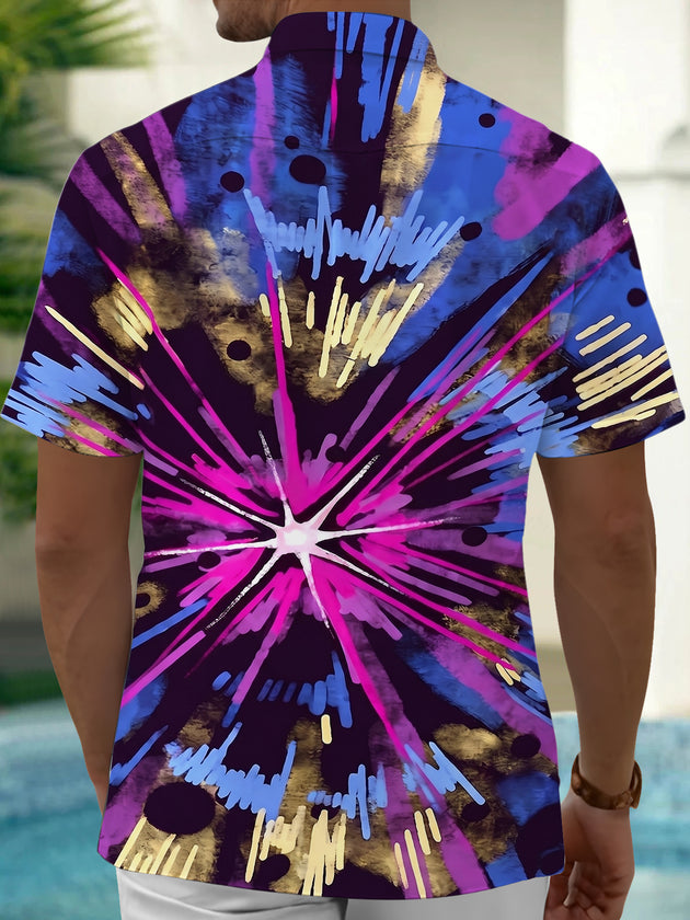 Adaychic Men's Tie Dye Radial Burst Pattern Short Sleeve Shirt with Chest Pocket