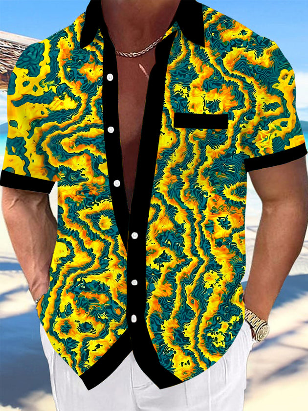 Men abstract print short sleeve shirt front view