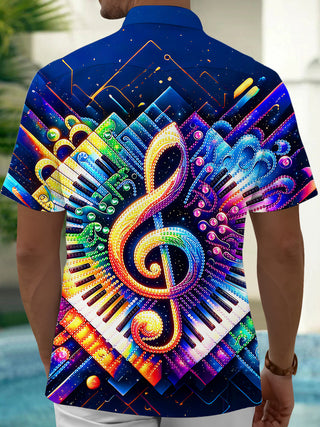 Adaychic Men's Graphic Colorful Piano Keyboard Print Short Sleeve Shirt with Chest Pocket