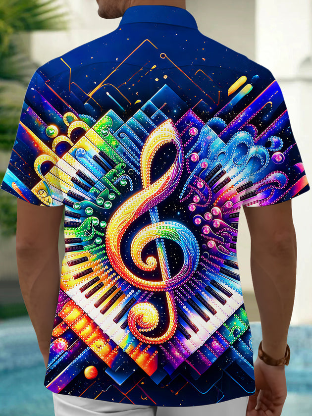Adaychic Men's Graphic Colorful Piano Keyboard Print Short Sleeve Shirt with Chest Pocket