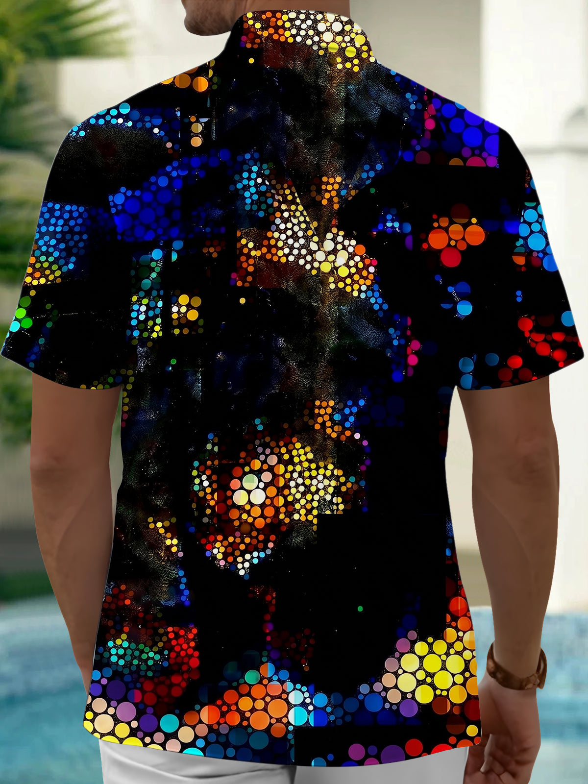 Adaychic Men's Tie Dye Colorful Dots Pattern Short Sleeve Shirt with Chest Pocket