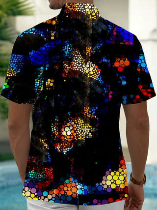 Adaychic Men's Tie Dye Colorful Dots Pattern Short Sleeve Shirt with Chest Pocket
