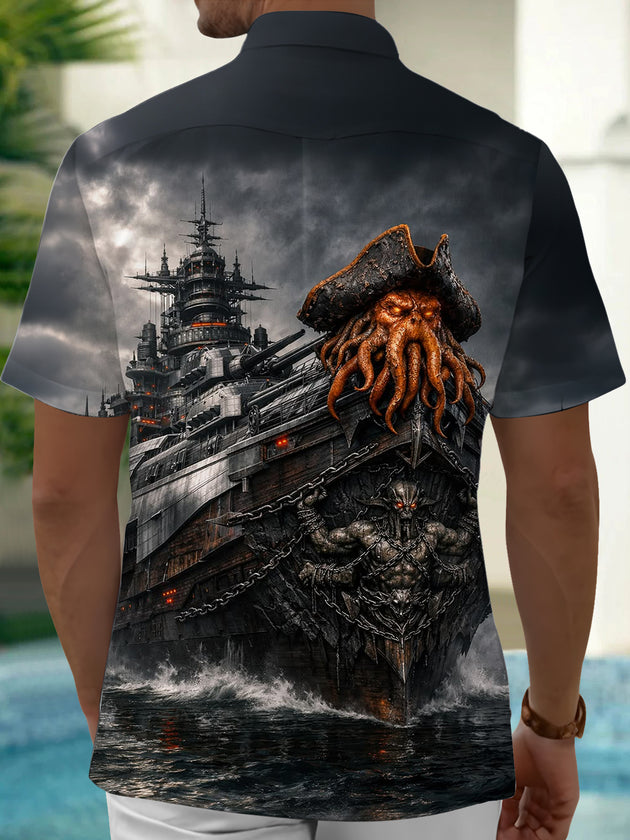Adaychic Men's Graphic Fantasy Print Dark Fantasy Print Short Sleeve Shirt with Chest Pocket