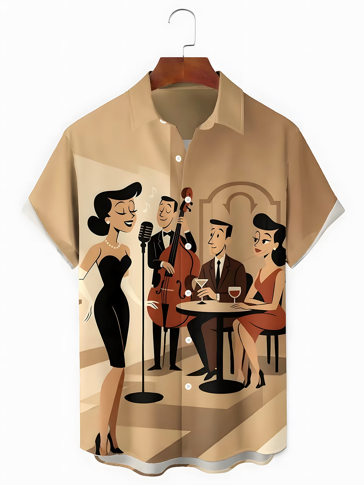 men's retro print shirt front view