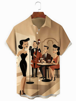 men's retro print shirt front view