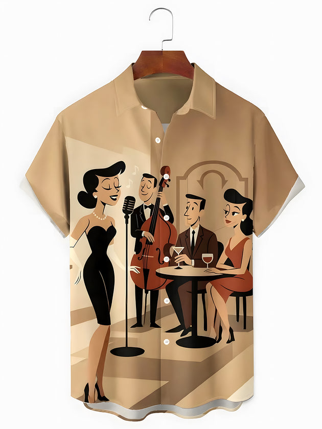 men's retro print shirt front view