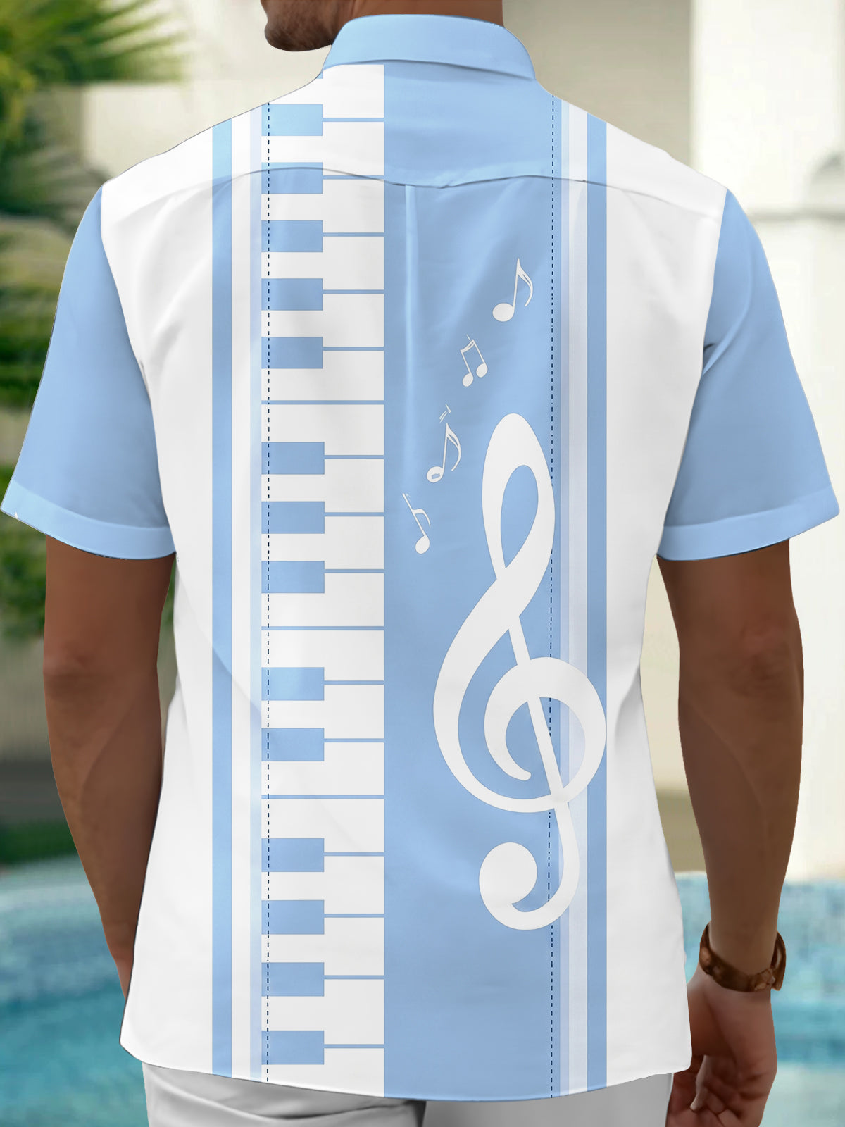 Adaychic Men's Graphic Piano Keyboard Print Short Sleeve Shirt with Chest Pocket
