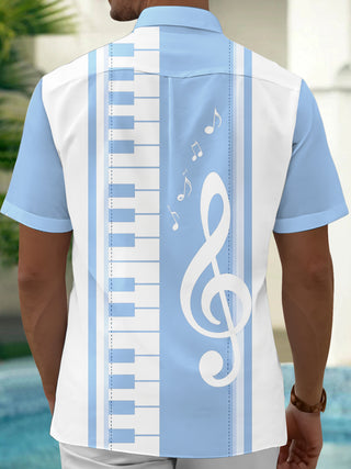 Adaychic Men's Graphic Piano Keyboard Print Short Sleeve Shirt with Chest Pocket