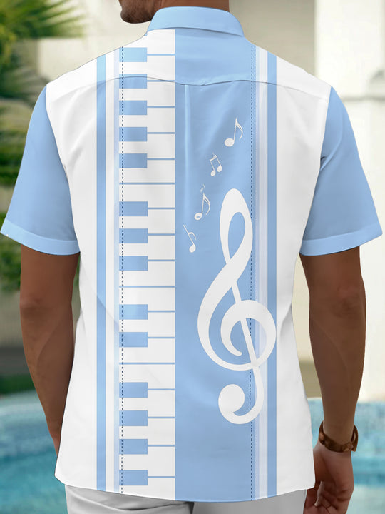 Adaychic Men's Graphic Piano Keyboard Print Short Sleeve Shirt with Chest Pocket