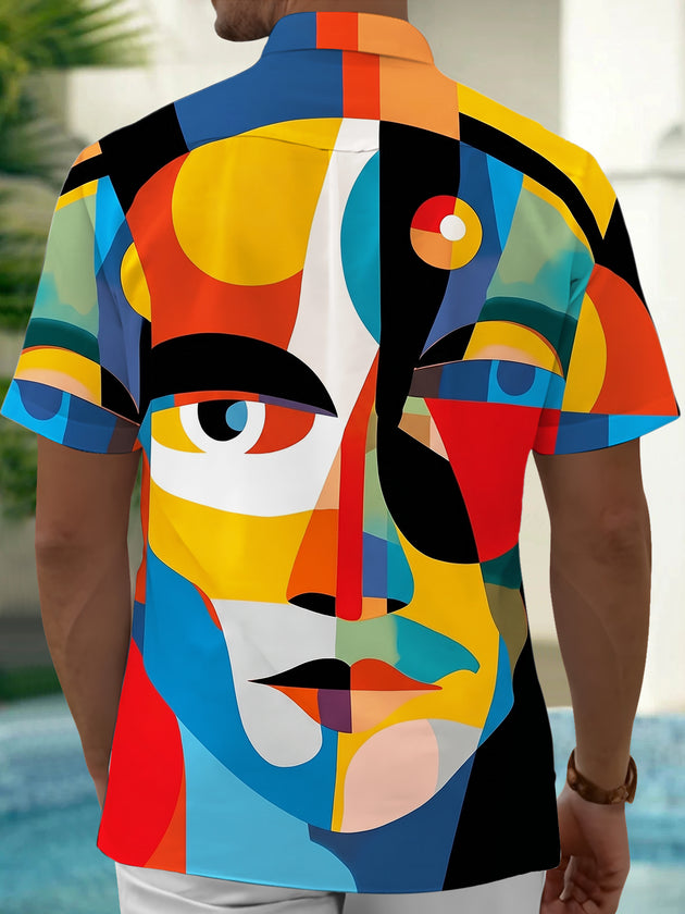 Colorful Geometry Face Men's Pocket Short Sleeve Shirts