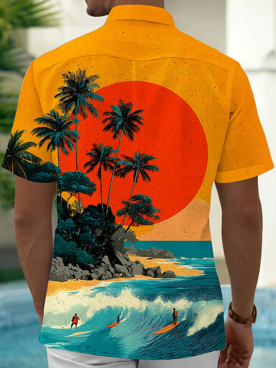 Hawaiian Surfing Men's Pocket Short Sleeve Shirts