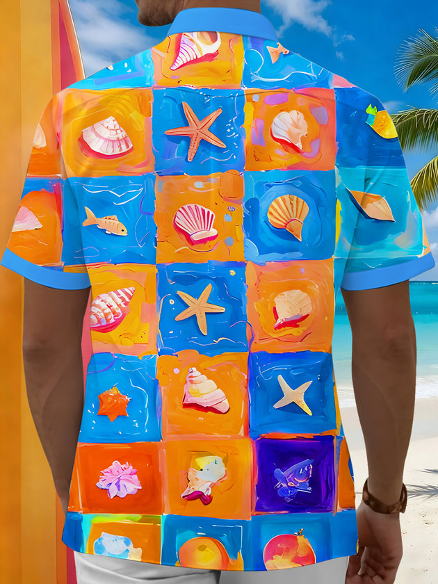 men's colorful aloha shirt back view