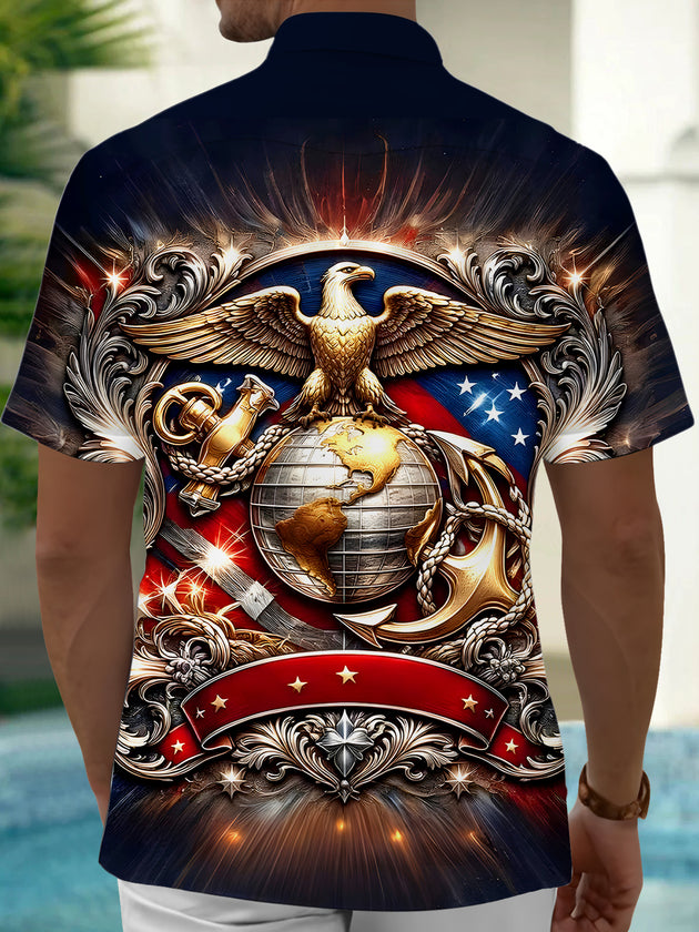 Men's short sleeve eagle print shirt back view