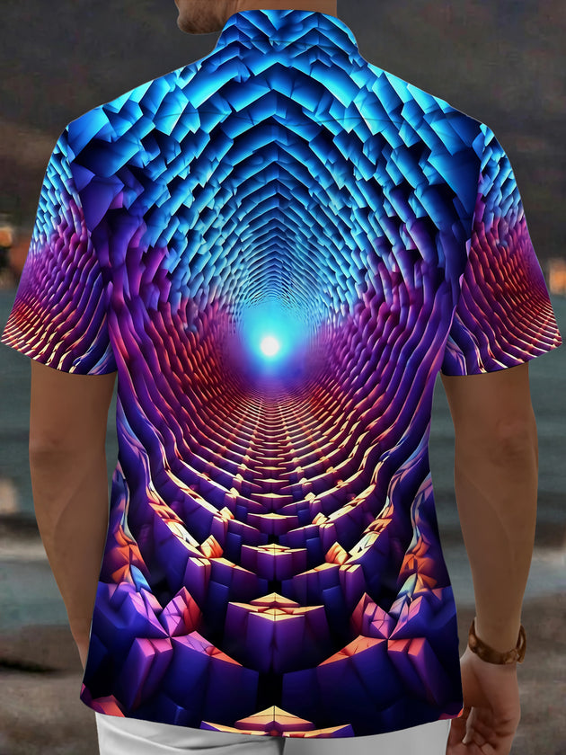 Adaychic Men's 3D 3D Geometric Tunnel Print Short Sleeve Shirt with Chest Pocket