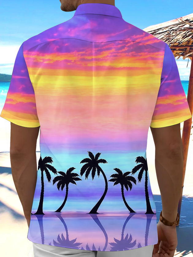 Hawaiian Coconut Tree Men's Pocket Short Sleeve Shirts