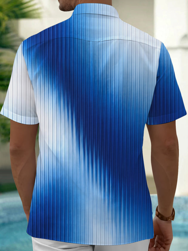 Adaychic Men's Striped Gradient Vertical Lines Print Short Sleeve Shirt with Chest Pocket