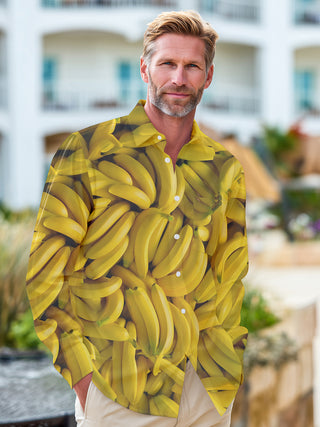 Men's banana print long sleeve shirt back view