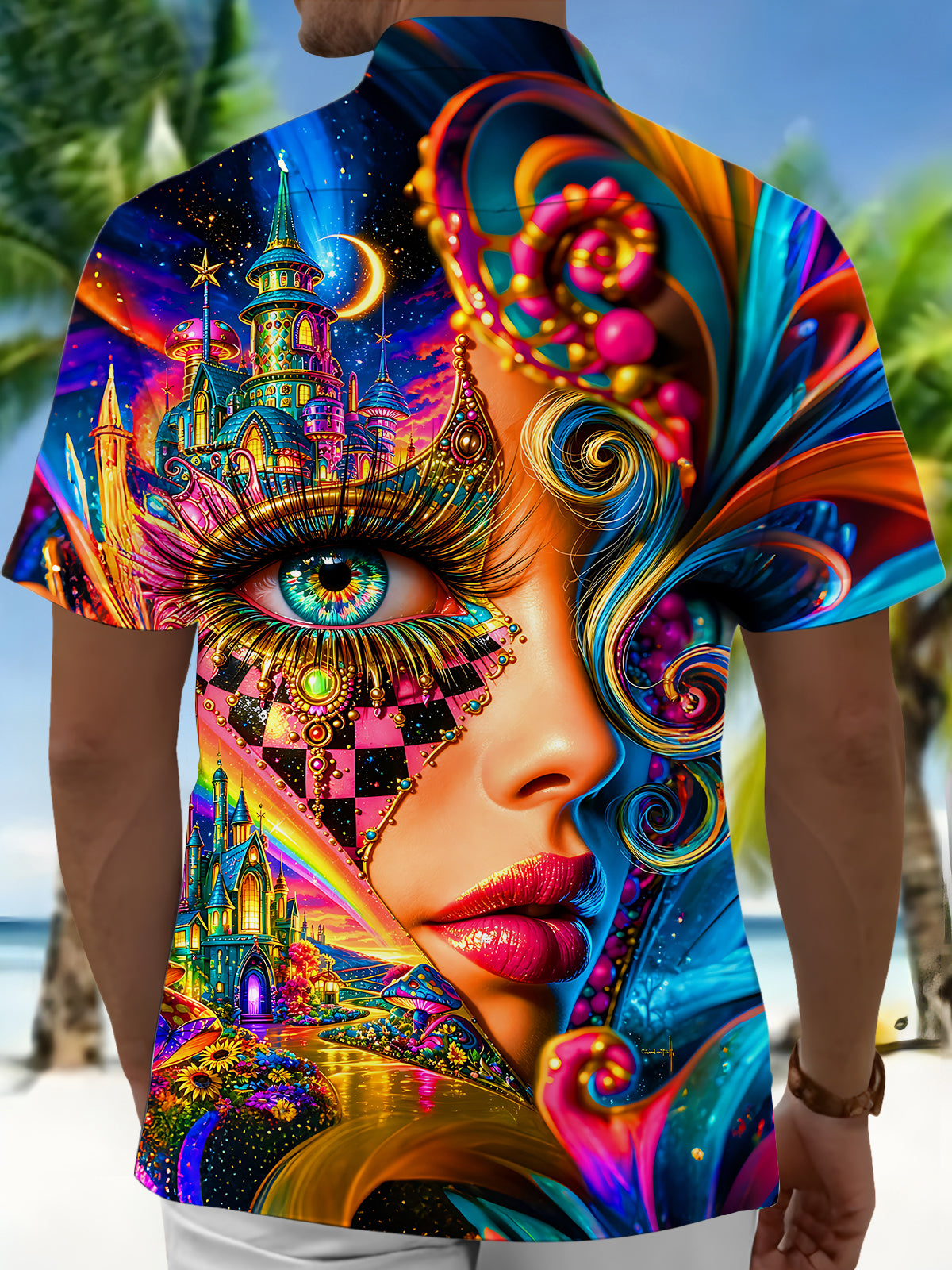 Adaychic Men's Graphic Pattern Print Short Sleeve Shirt with Chest Pocket