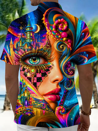 Adaychic Men's Graphic Pattern Print Short Sleeve Shirt with Chest Pocket