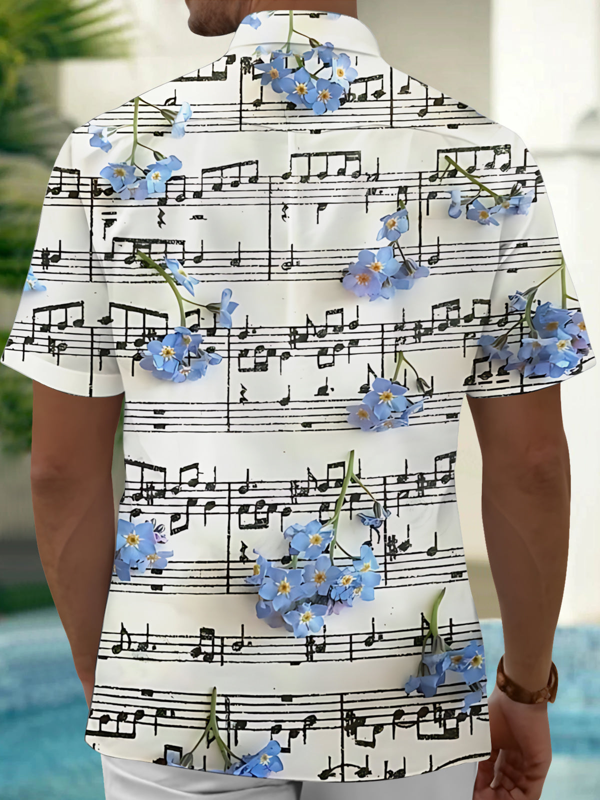 Adaychic Men's Hawaiian Musical Notes Sheet Music Print Short Sleeve Shirt with Chest Pocket