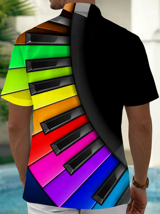 Colorful Piano Men's Pocket Short Sleeve Shirts