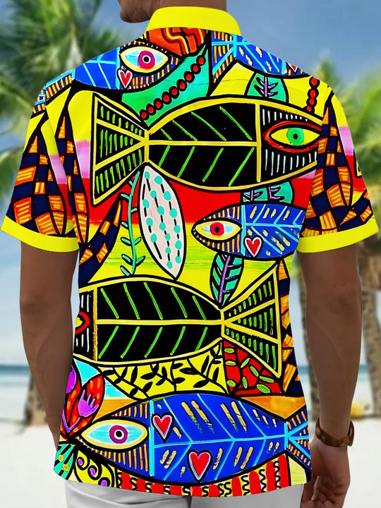 Men's short sleeve fish print shirt back view