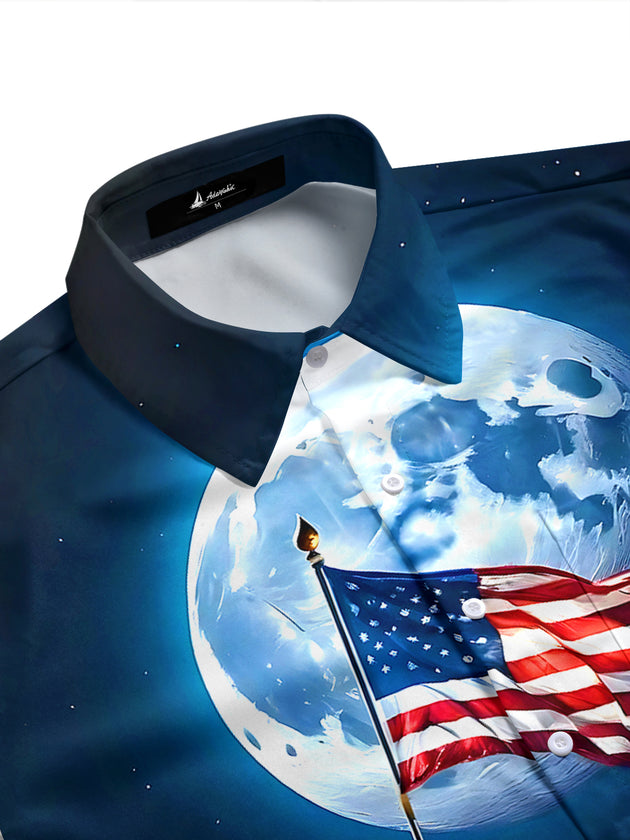 Land On The Moon Men's Pocket Short Sleeve Shirts