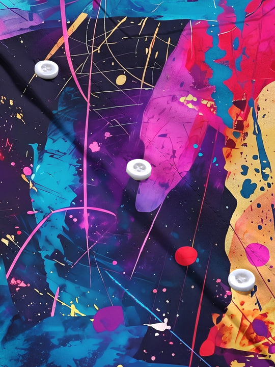 Adaychic Men's Tie Dye Colorful Abstract Paint Splatter Print Long Sleeve Shirt with Chest Pocket