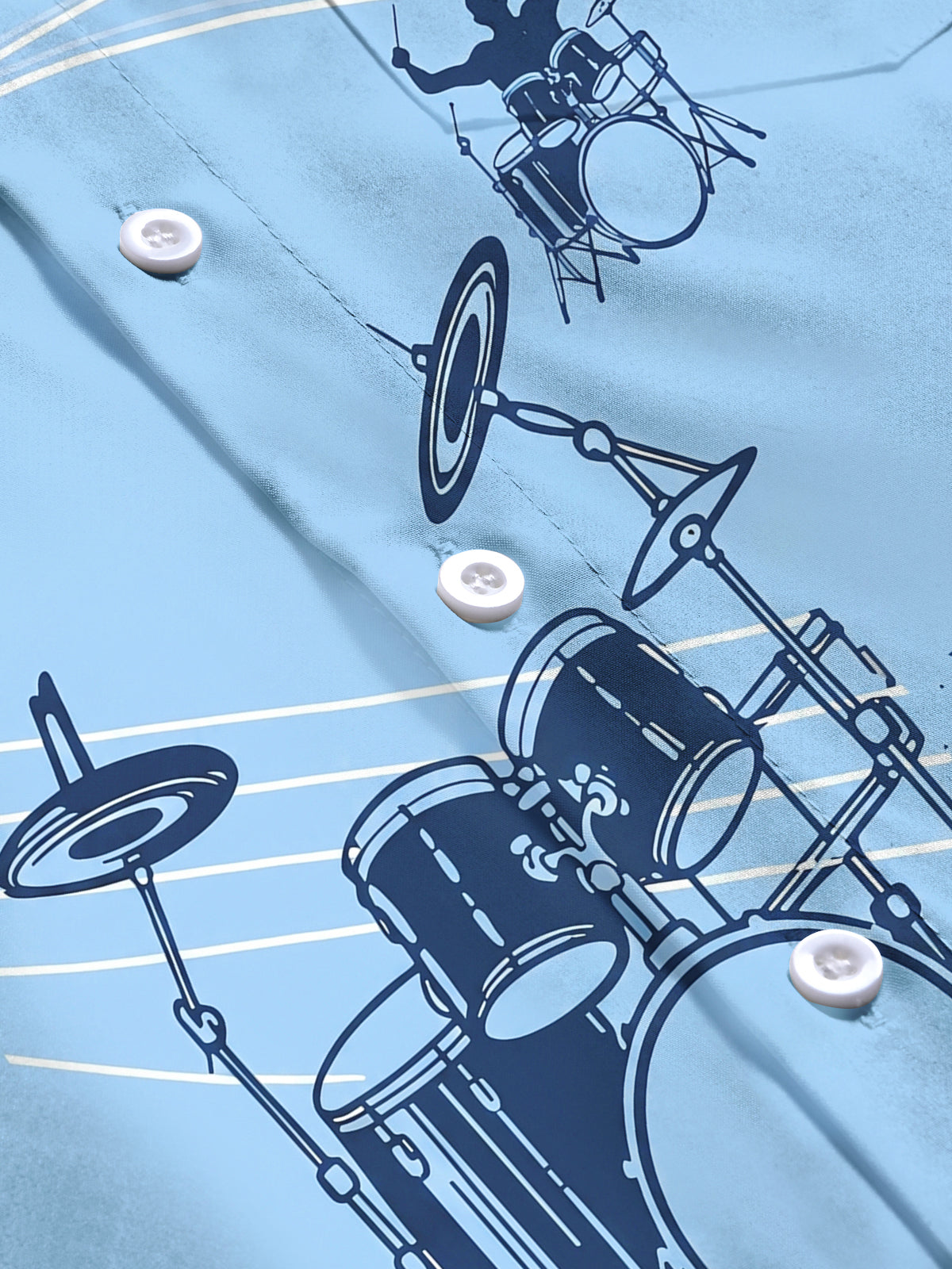 Adaychic Men's Graphic Drum Kit Print Music Notes Print Long Sleeve Shirt with Chest Pocket