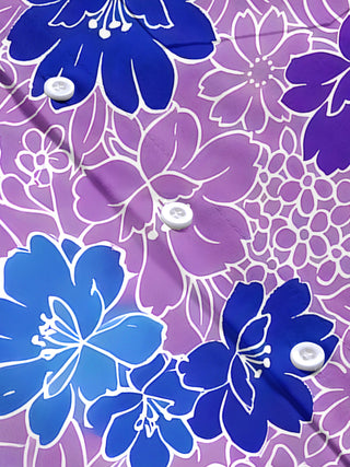 Men's floral Hawaiian short sleeve shirt flat lay view pattern detail