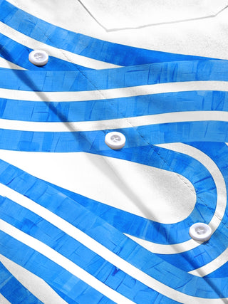 Adaychic Men's Striped Blue And White Curved Stripes Print Long Sleeve Shirt with Chest Pocket
