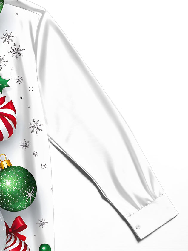 Adaychic Men's Printed Christmas Ornaments Print Long Sleeve Shirt with Chest Pocket