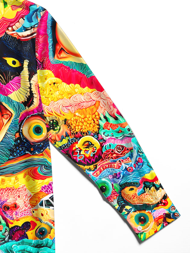 Adaychic Men's Printed Printed Print Long Sleeve Shirt with Chest Pocket