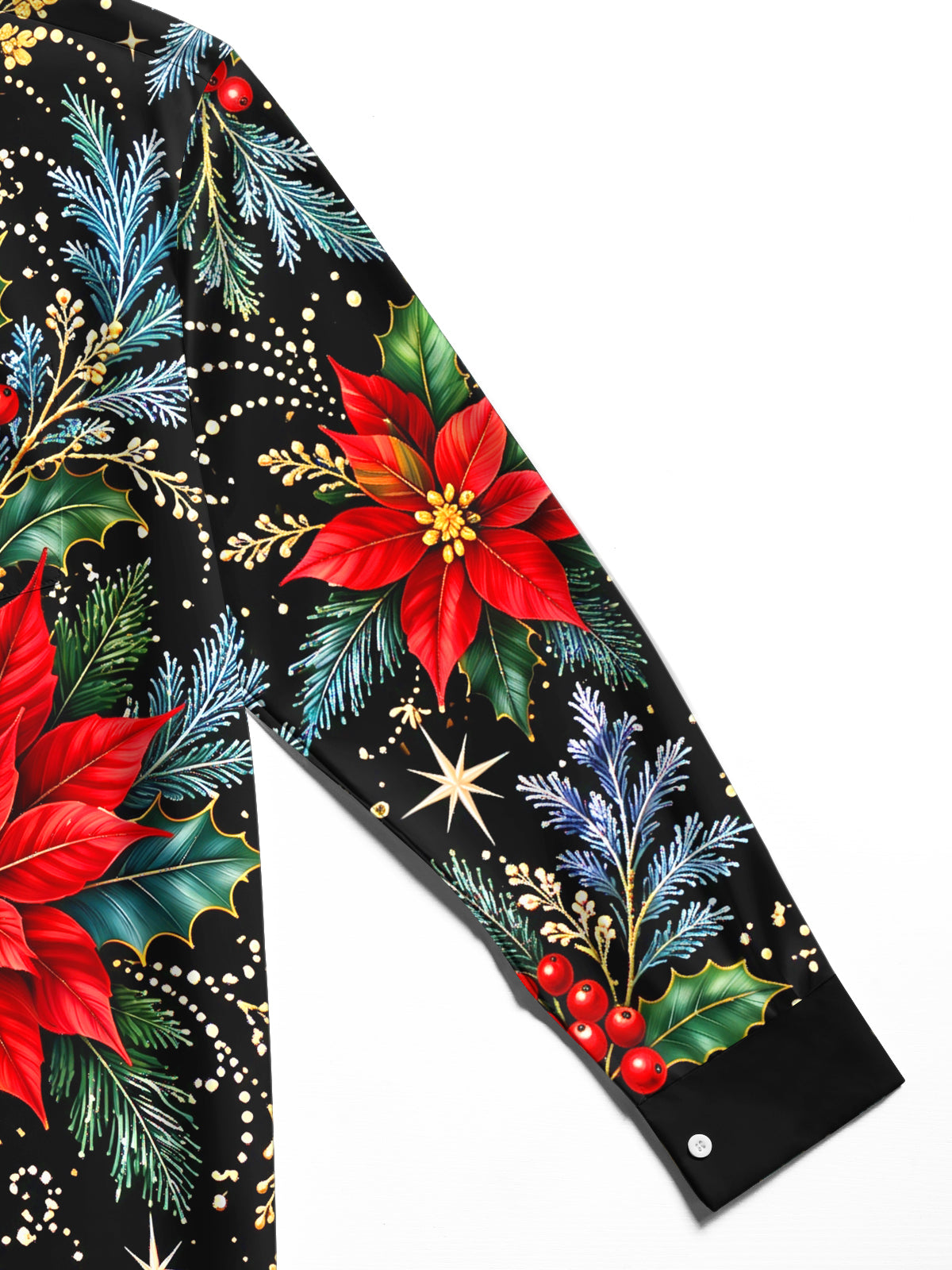 Adaychic Men's Hawaiian Christmas Poinsettia And Holly Print Long Sleeve Shirt with Chest Pocket