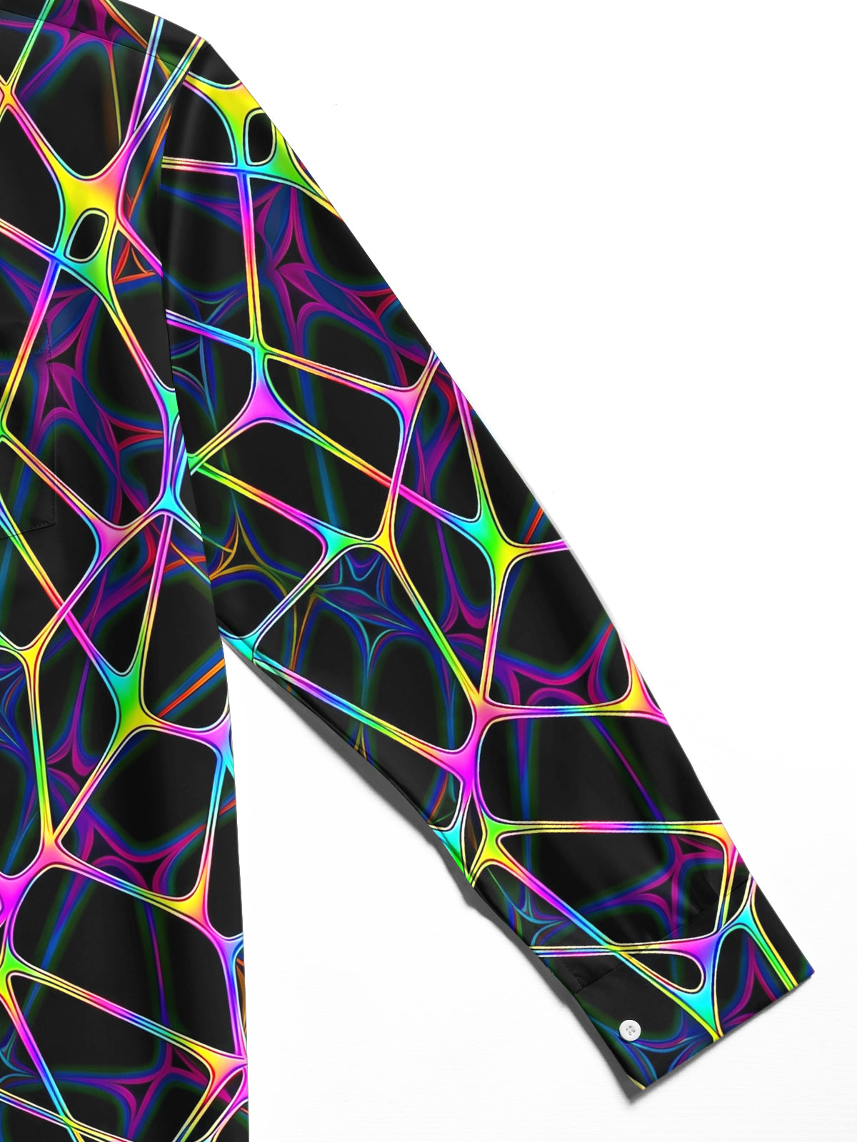 Adaychic Men's Abstract Neon Geometric Web Print Long Sleeve Shirt with Chest Pocket