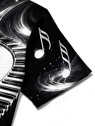 Adaychic Men's Graphic Piano Keyboard Print Short Sleeve Shirt with Chest Pocket