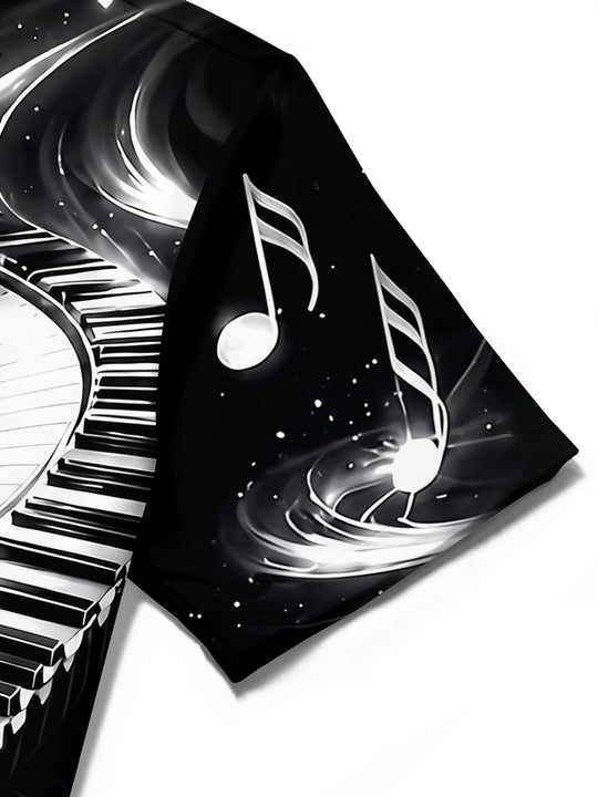 Adaychic Men's Graphic Piano Keyboard Print Short Sleeve Shirt with Chest Pocket