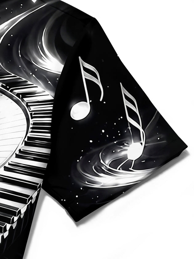 Adaychic Men's Graphic Piano Keyboard Print Short Sleeve Shirt with Chest Pocket