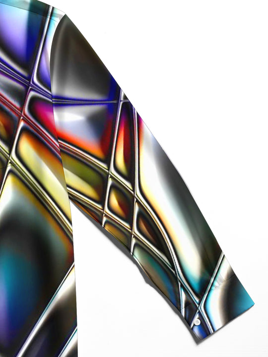 Adaychic Men's Printed Abstract Geometric Gradient Print Long Sleeve Shirt with Chest Pocket