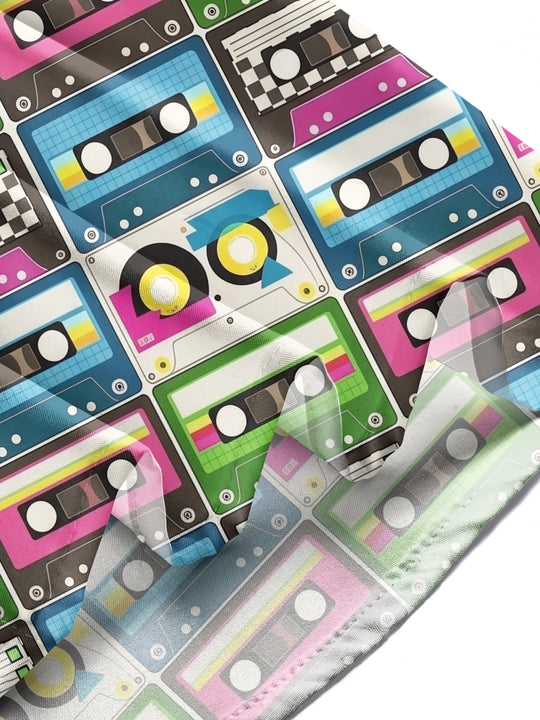Adaychic Men's Vintage Style Cassette Tape Pattern Long Sleeve Shirt with Chest Pocket