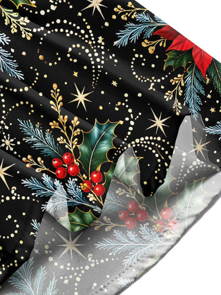 Adaychic Men's Hawaiian Christmas Poinsettia And Holly Print Long Sleeve Shirt with Chest Pocket