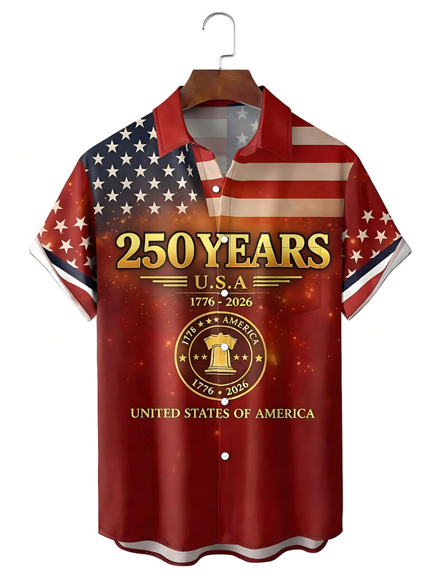 Men's American flag eagle retro print short sleeve shirt front view Independence Day